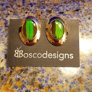 Earrings Silver with Green Butterfly Wings